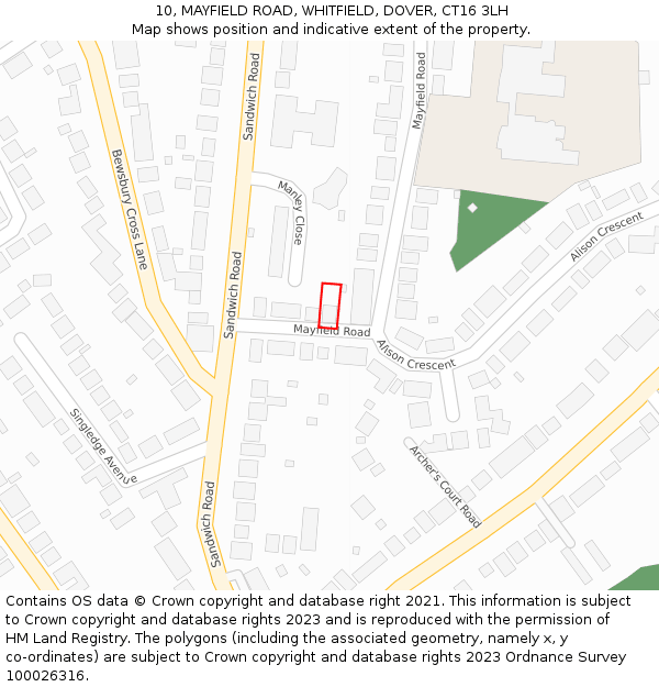 10, MAYFIELD ROAD, WHITFIELD, DOVER, CT16 3LH: Location map and indicative extent of plot