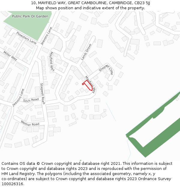 10, MAYFIELD WAY, GREAT CAMBOURNE, CAMBRIDGE, CB23 5JJ: Location map and indicative extent of plot