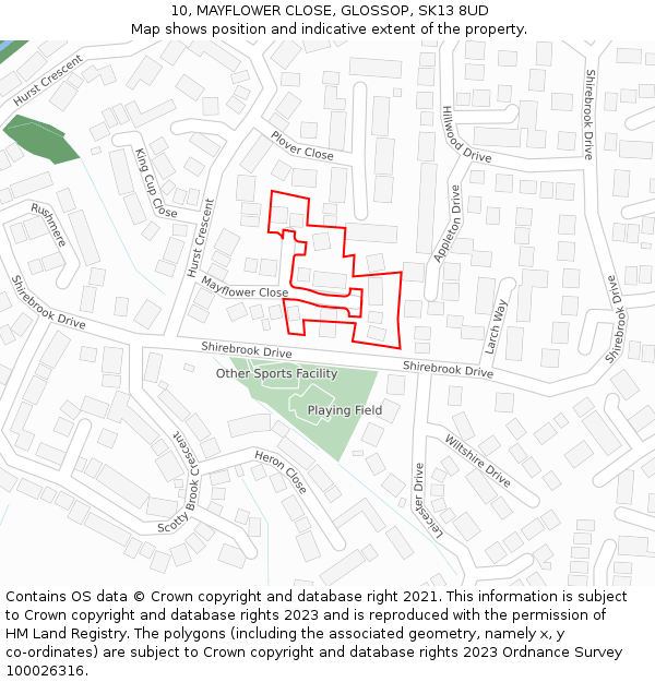 10, MAYFLOWER CLOSE, GLOSSOP, SK13 8UD: Location map and indicative extent of plot