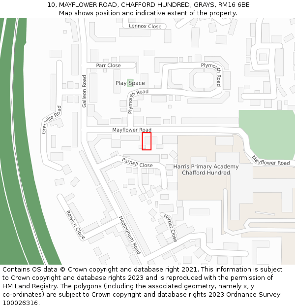 10, MAYFLOWER ROAD, CHAFFORD HUNDRED, GRAYS, RM16 6BE: Location map and indicative extent of plot