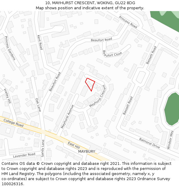 10, MAYHURST CRESCENT, WOKING, GU22 8DG: Location map and indicative extent of plot