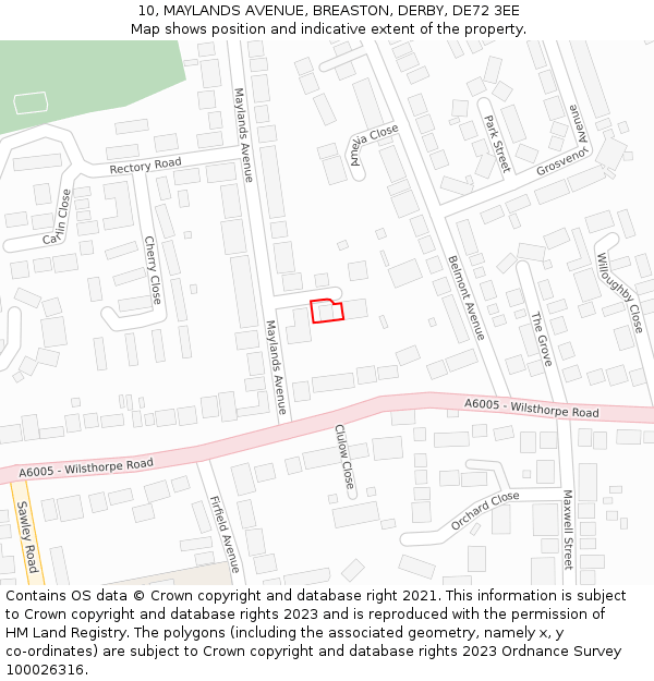10, MAYLANDS AVENUE, BREASTON, DERBY, DE72 3EE: Location map and indicative extent of plot