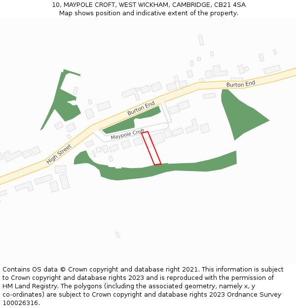 10, MAYPOLE CROFT, WEST WICKHAM, CAMBRIDGE, CB21 4SA: Location map and indicative extent of plot