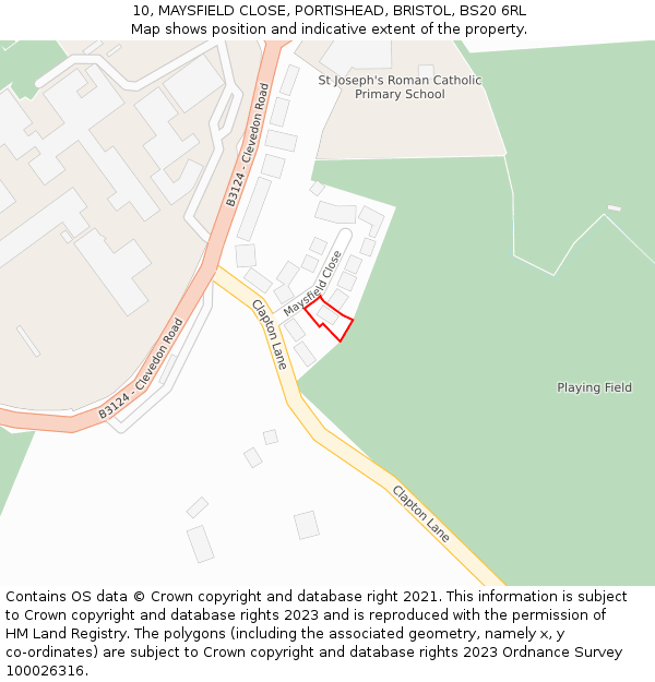 10, MAYSFIELD CLOSE, PORTISHEAD, BRISTOL, BS20 6RL: Location map and indicative extent of plot