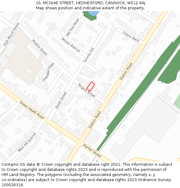 10, MCGHIE STREET, HEDNESFORD, CANNOCK, WS12 4AJ: Location map and indicative extent of plot