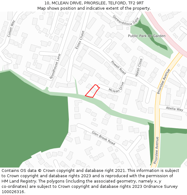 10, MCLEAN DRIVE, PRIORSLEE, TELFORD, TF2 9RT: Location map and indicative extent of plot