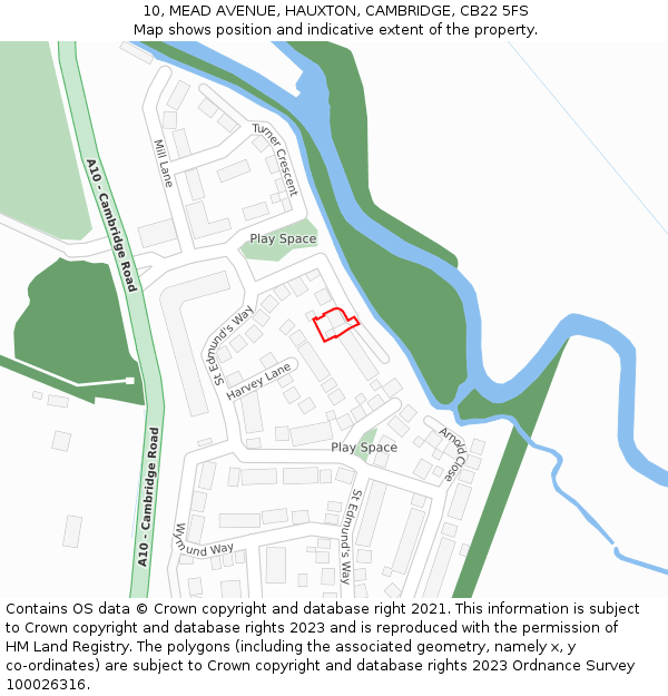 10, MEAD AVENUE, HAUXTON, CAMBRIDGE, CB22 5FS: Location map and indicative extent of plot