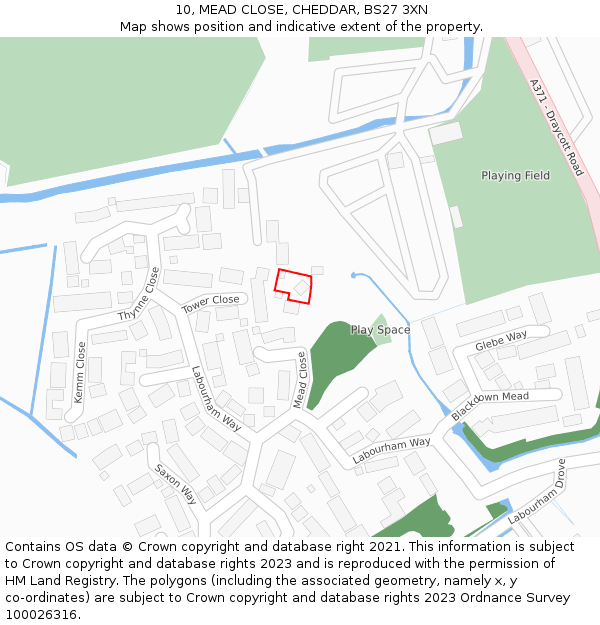 10, MEAD CLOSE, CHEDDAR, BS27 3XN: Location map and indicative extent of plot