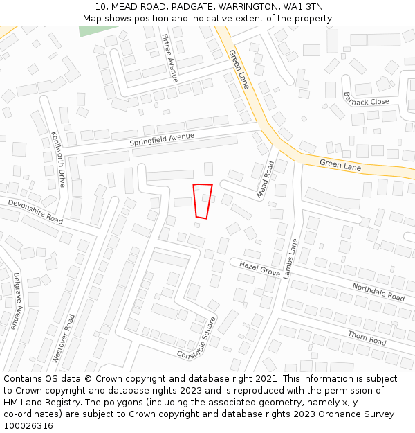 10, MEAD ROAD, PADGATE, WARRINGTON, WA1 3TN: Location map and indicative extent of plot