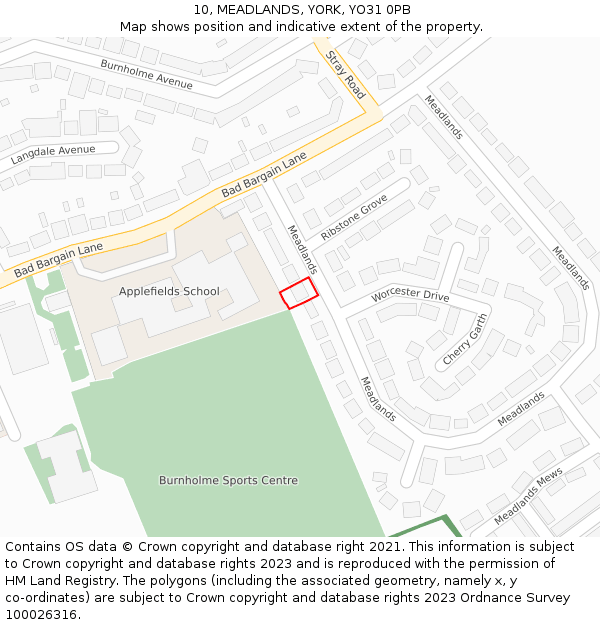 10, MEADLANDS, YORK, YO31 0PB: Location map and indicative extent of plot