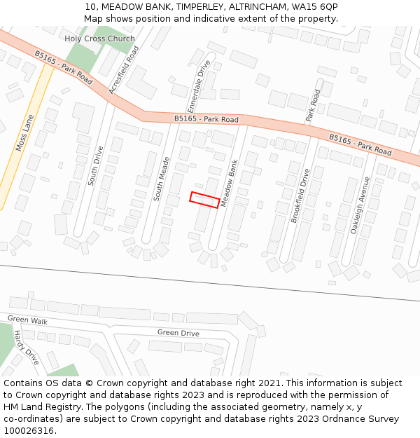 10, MEADOW BANK, TIMPERLEY, ALTRINCHAM, WA15 6QP: Location map and indicative extent of plot