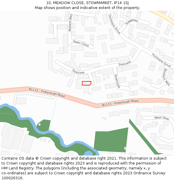 10, MEADOW CLOSE, STOWMARKET, IP14 1SJ: Location map and indicative extent of plot