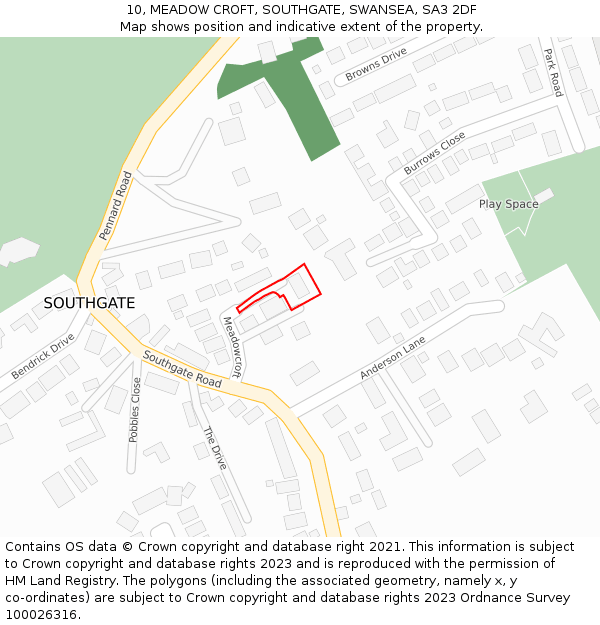 10, MEADOW CROFT, SOUTHGATE, SWANSEA, SA3 2DF: Location map and indicative extent of plot
