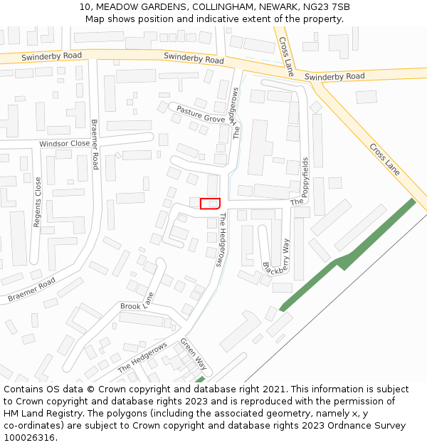 10, MEADOW GARDENS, COLLINGHAM, NEWARK, NG23 7SB: Location map and indicative extent of plot