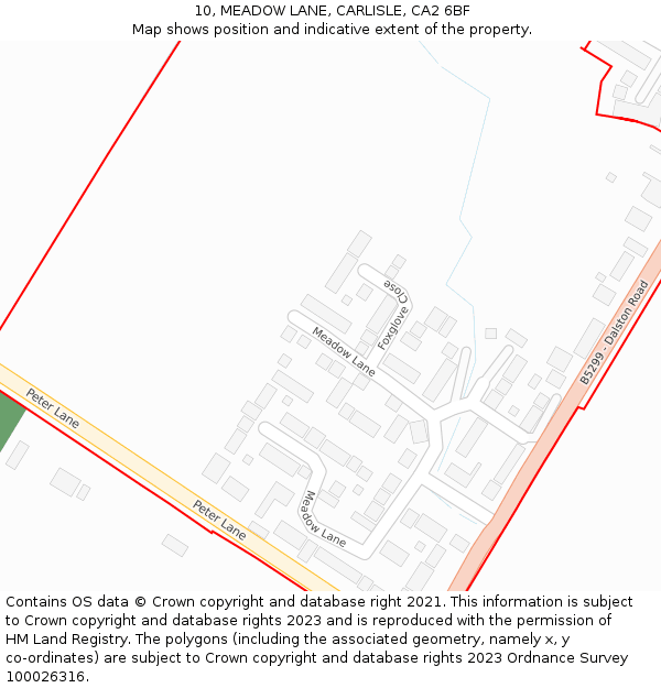 10, MEADOW LANE, CARLISLE, CA2 6BF: Location map and indicative extent of plot
