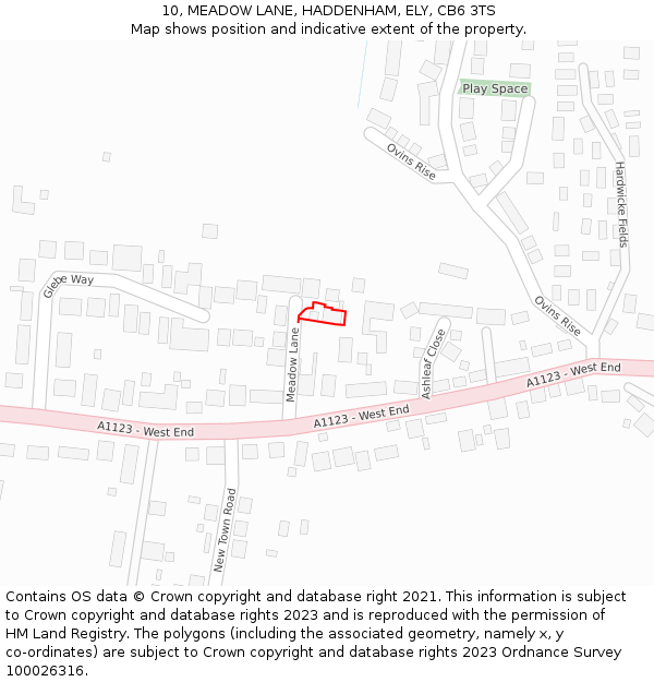 10, MEADOW LANE, HADDENHAM, ELY, CB6 3TS: Location map and indicative extent of plot