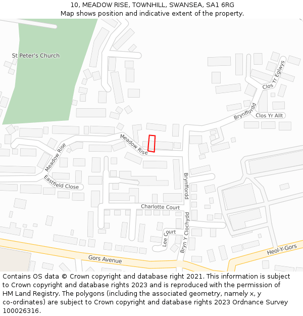 10, MEADOW RISE, TOWNHILL, SWANSEA, SA1 6RG: Location map and indicative extent of plot