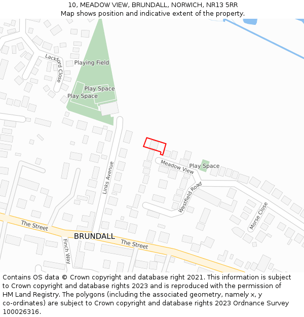 10, MEADOW VIEW, BRUNDALL, NORWICH, NR13 5RR: Location map and indicative extent of plot