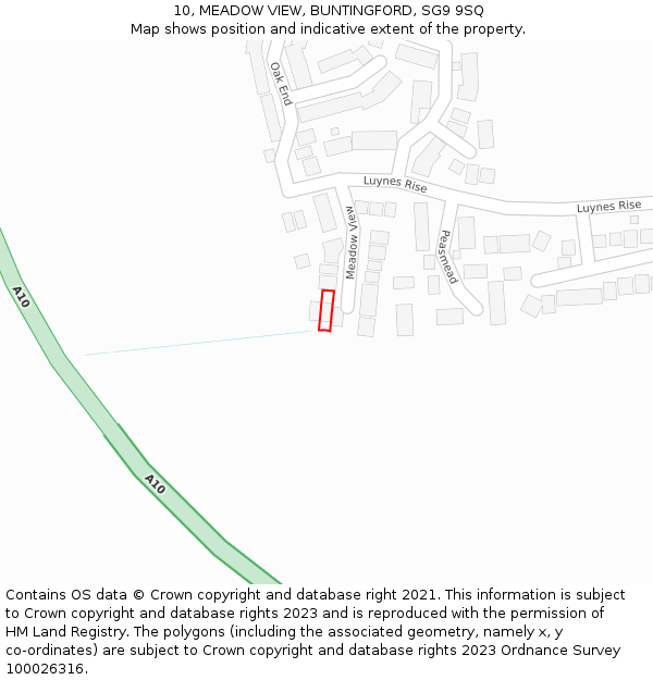 10, MEADOW VIEW, BUNTINGFORD, SG9 9SQ: Location map and indicative extent of plot