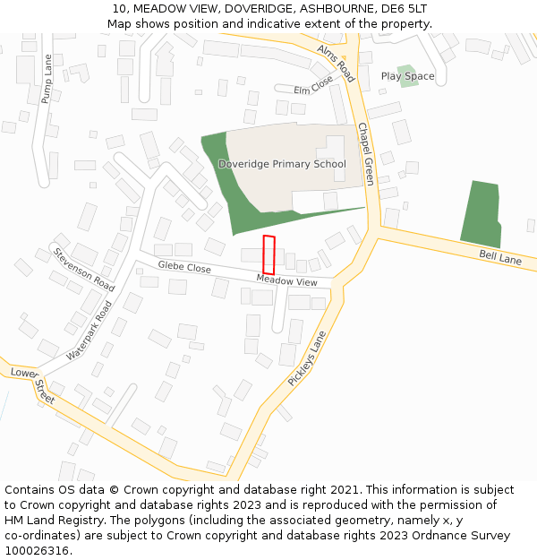 10, MEADOW VIEW, DOVERIDGE, ASHBOURNE, DE6 5LT: Location map and indicative extent of plot