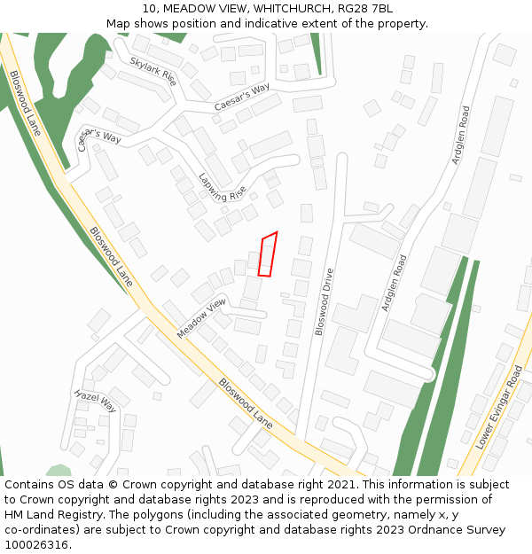 10, MEADOW VIEW, WHITCHURCH, RG28 7BL: Location map and indicative extent of plot