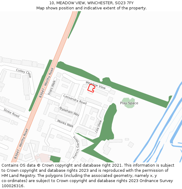 10, MEADOW VIEW, WINCHESTER, SO23 7FY: Location map and indicative extent of plot