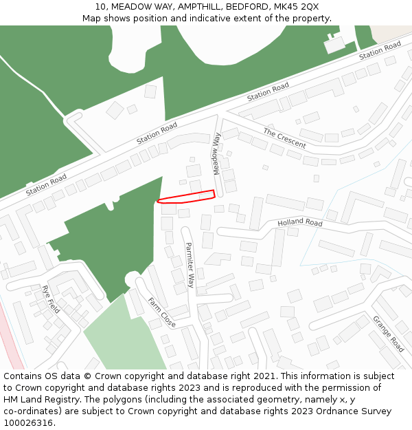 10, MEADOW WAY, AMPTHILL, BEDFORD, MK45 2QX: Location map and indicative extent of plot