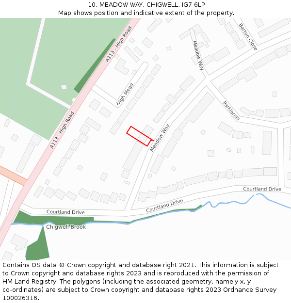 10, MEADOW WAY, CHIGWELL, IG7 6LP: Location map and indicative extent of plot