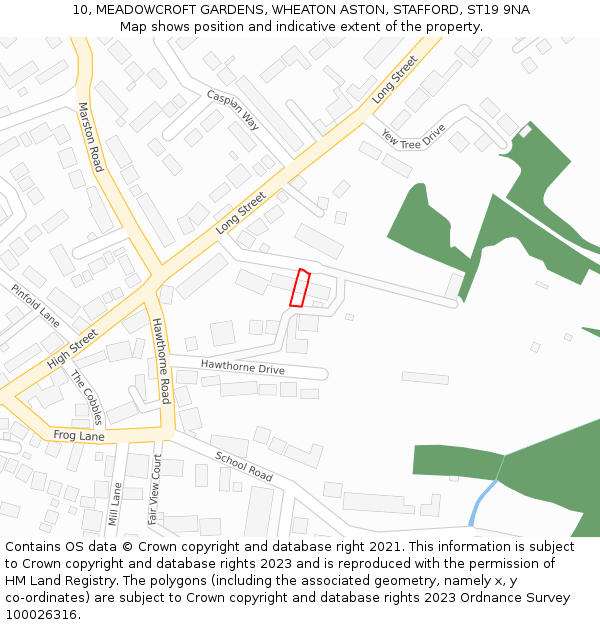 10, MEADOWCROFT GARDENS, WHEATON ASTON, STAFFORD, ST19 9NA: Location map and indicative extent of plot