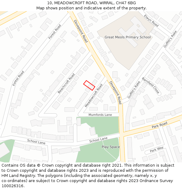 10, MEADOWCROFT ROAD, WIRRAL, CH47 6BG: Location map and indicative extent of plot