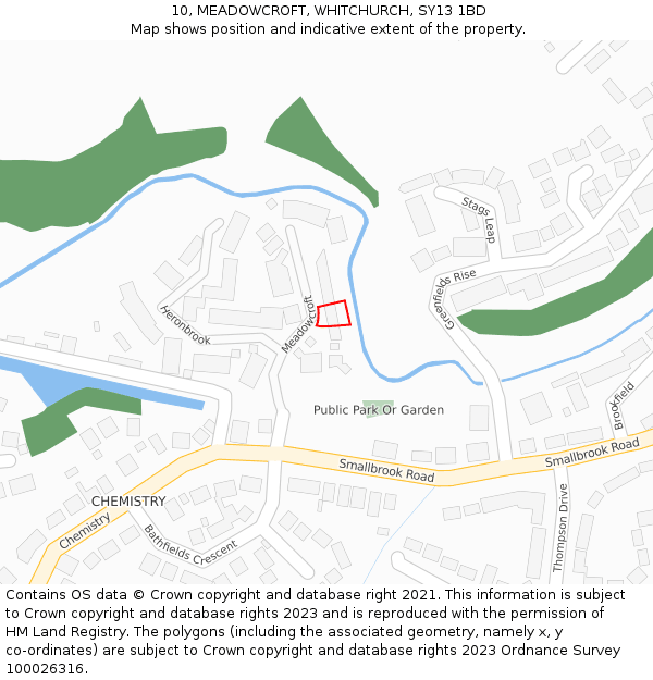 10, MEADOWCROFT, WHITCHURCH, SY13 1BD: Location map and indicative extent of plot