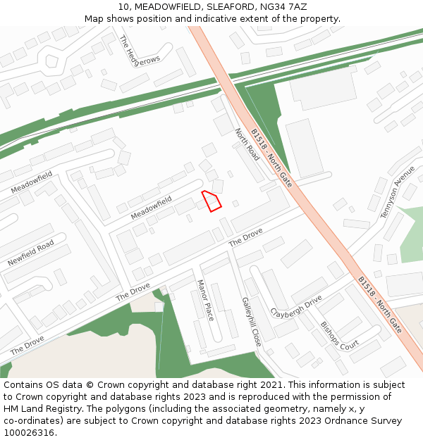10, MEADOWFIELD, SLEAFORD, NG34 7AZ: Location map and indicative extent of plot