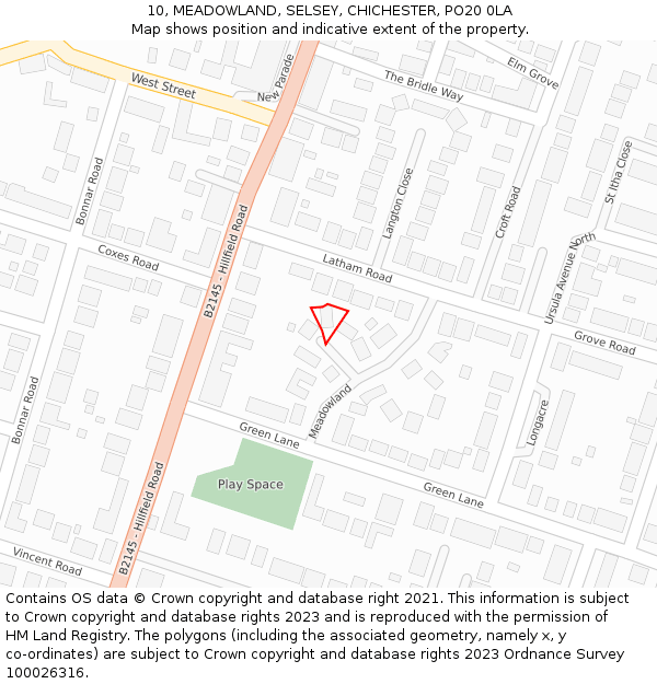 10, MEADOWLAND, SELSEY, CHICHESTER, PO20 0LA: Location map and indicative extent of plot