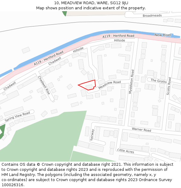 10, MEADVIEW ROAD, WARE, SG12 9JU: Location map and indicative extent of plot