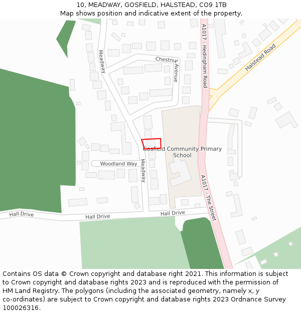 10, MEADWAY, GOSFIELD, HALSTEAD, CO9 1TB: Location map and indicative extent of plot