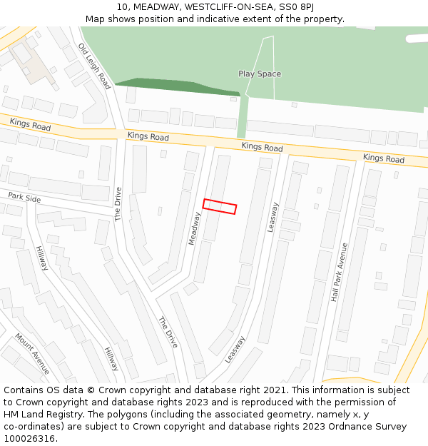 10, MEADWAY, WESTCLIFF-ON-SEA, SS0 8PJ: Location map and indicative extent of plot