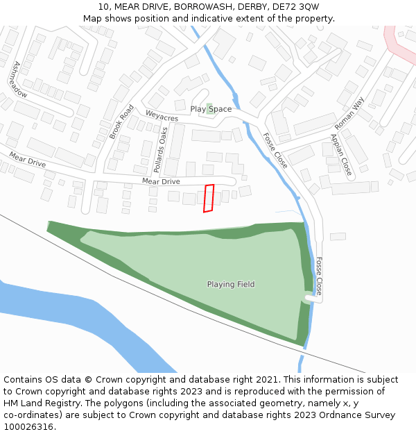 10, MEAR DRIVE, BORROWASH, DERBY, DE72 3QW: Location map and indicative extent of plot