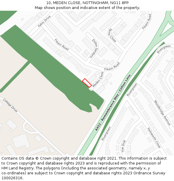 10, MEDEN CLOSE, NOTTINGHAM, NG11 8PP: Location map and indicative extent of plot