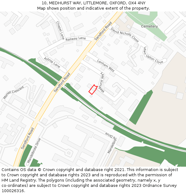 10, MEDHURST WAY, LITTLEMORE, OXFORD, OX4 4NY: Location map and indicative extent of plot