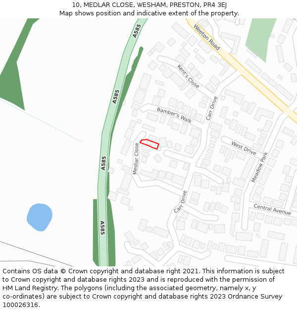 10, MEDLAR CLOSE, WESHAM, PRESTON, PR4 3EJ: Location map and indicative extent of plot