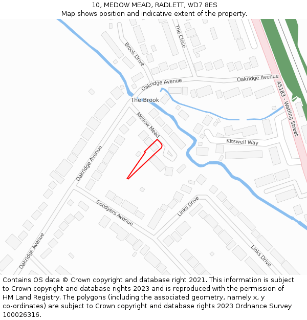 10, MEDOW MEAD, RADLETT, WD7 8ES: Location map and indicative extent of plot