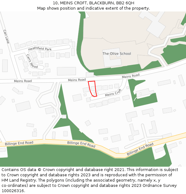 10, MEINS CROFT, BLACKBURN, BB2 6QH: Location map and indicative extent of plot