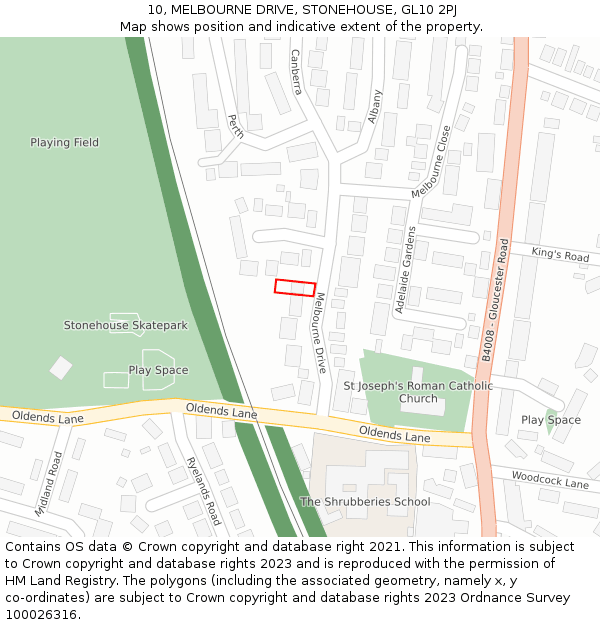 10, MELBOURNE DRIVE, STONEHOUSE, GL10 2PJ: Location map and indicative extent of plot