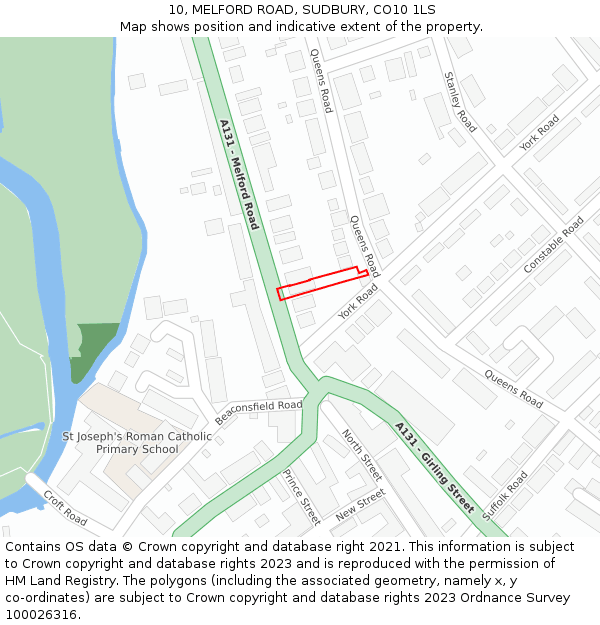 10, MELFORD ROAD, SUDBURY, CO10 1LS: Location map and indicative extent of plot