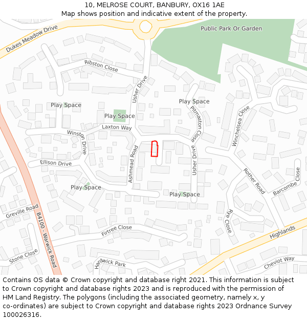 10, MELROSE COURT, BANBURY, OX16 1AE: Location map and indicative extent of plot