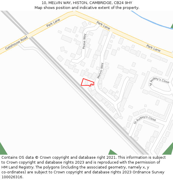 10, MELVIN WAY, HISTON, CAMBRIDGE, CB24 9HY: Location map and indicative extent of plot