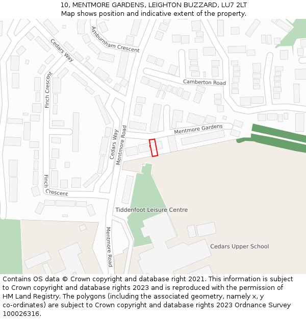 10, MENTMORE GARDENS, LEIGHTON BUZZARD, LU7 2LT: Location map and indicative extent of plot