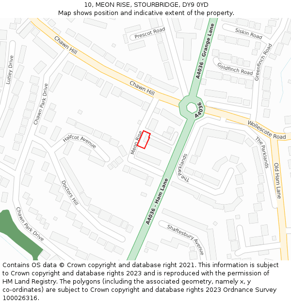 10, MEON RISE, STOURBRIDGE, DY9 0YD: Location map and indicative extent of plot