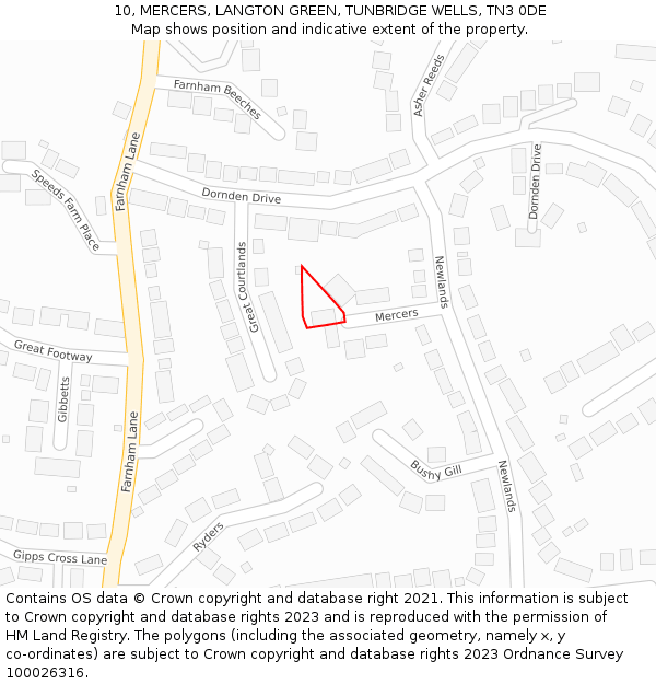 10, MERCERS, LANGTON GREEN, TUNBRIDGE WELLS, TN3 0DE: Location map and indicative extent of plot