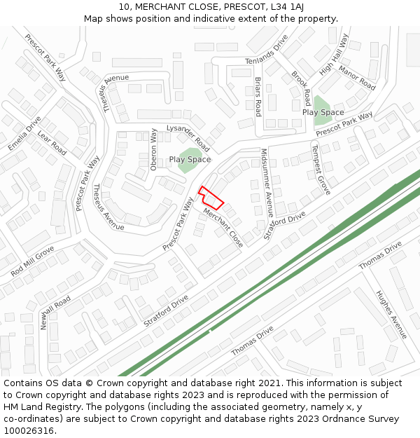 10, MERCHANT CLOSE, PRESCOT, L34 1AJ: Location map and indicative extent of plot